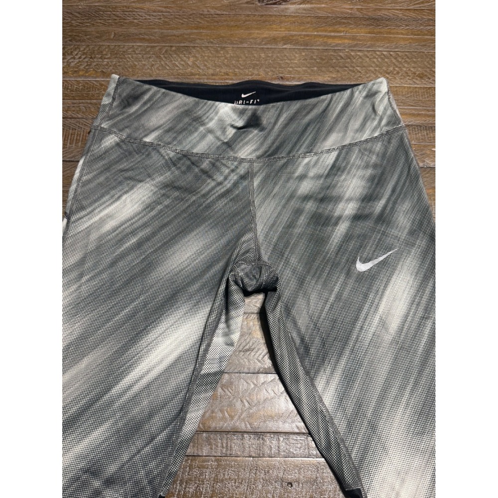 Nike Dri-FIT Leggings Womens Large Grey Digital Print Crop Tights Mesh Preloved - Picture 3 of 12
